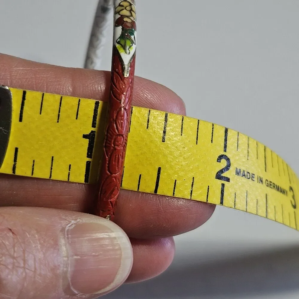 Gold Tone Vntg Carved Red Cinnabar White Cloisonne Bracelet 7.75
